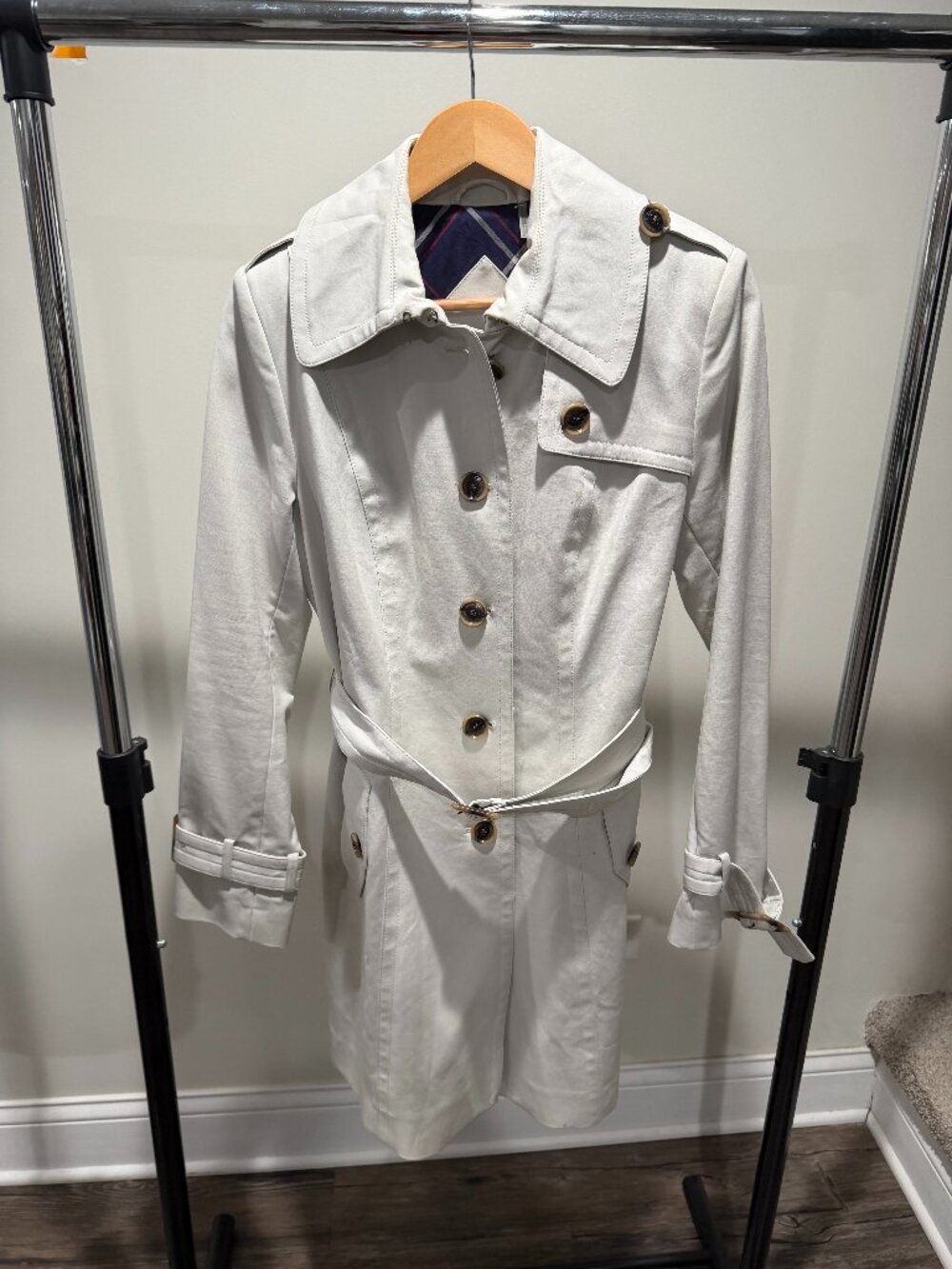 Pendleton Cream Trench Coat Women’s 8 Petite Belted Classic Jacket